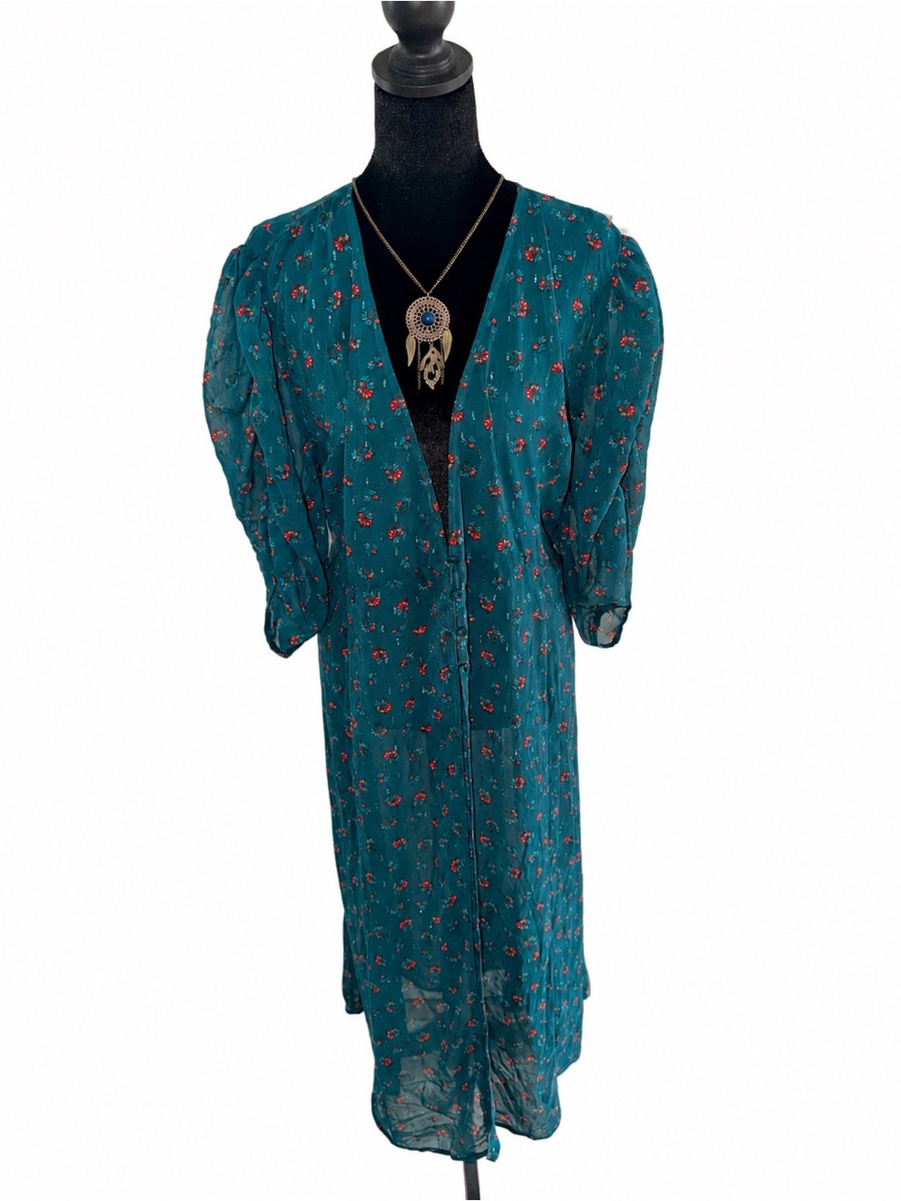 torrid Teal Floral Kimono Dress with Coral Accents
